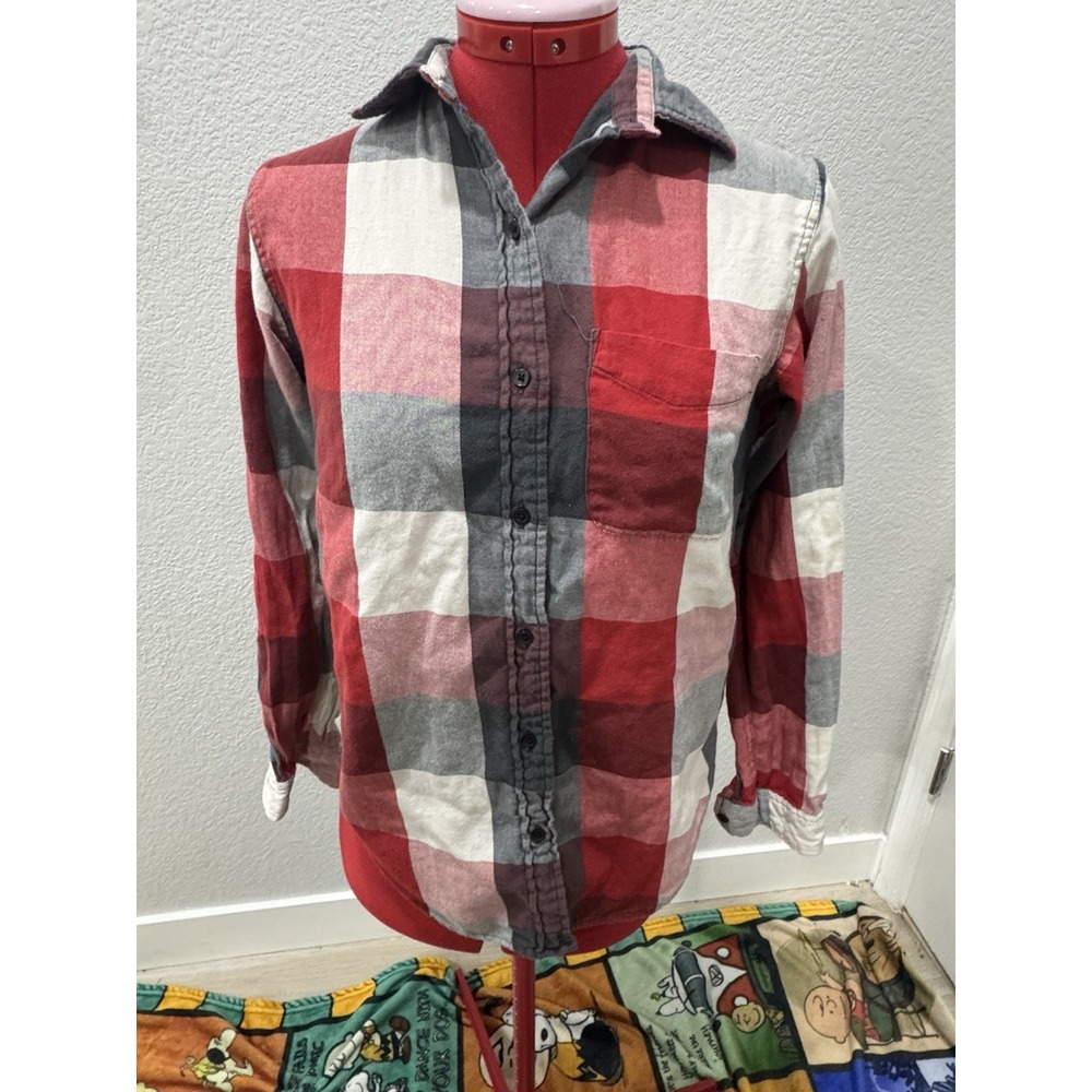 Denim Supply Ralph Lauren RL Boyfriend Plaid Flannel Shirt Red Gray ‎ Women's S